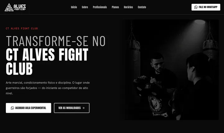 Site Alves Fight Club — academia de artes marciais