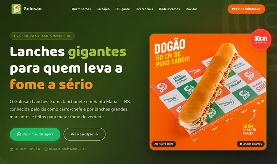 Captura de tela do projeto Gulosão Lanches