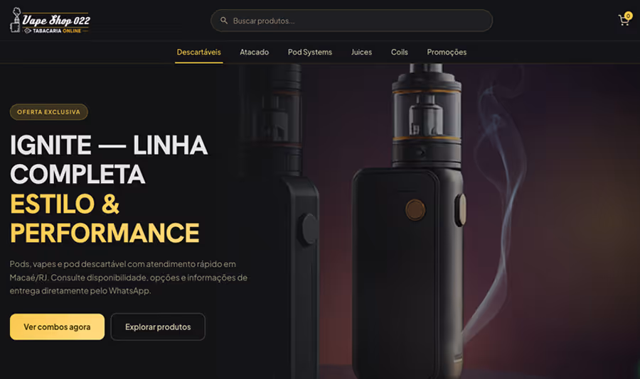 Captura de tela do projeto Vape Shop 022