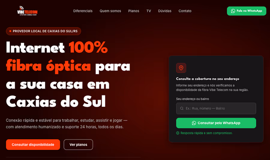 Captura de tela do projeto Vibe Telecom