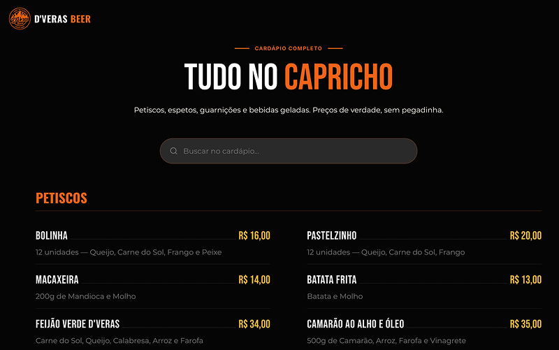 Captura de tela do projeto D'veras Beer