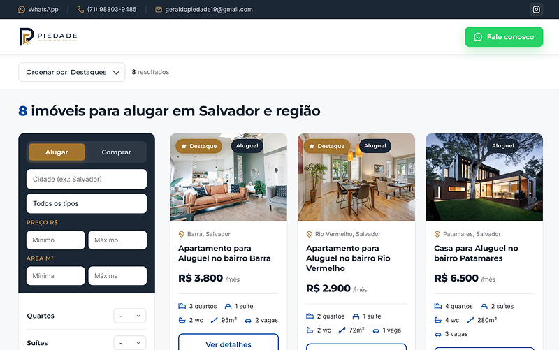 Captura de tela do projeto Piedade Corretor de Imóveis